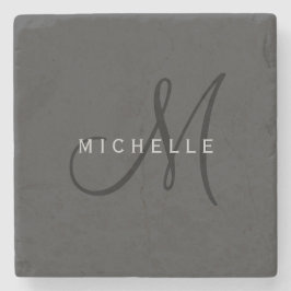 Professionell Black Monogram Grått Ditt namn Stenunderlägg