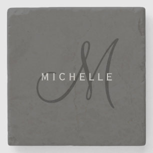 Professionell Black Monogram Grått Ditt namn Stenunderlägg