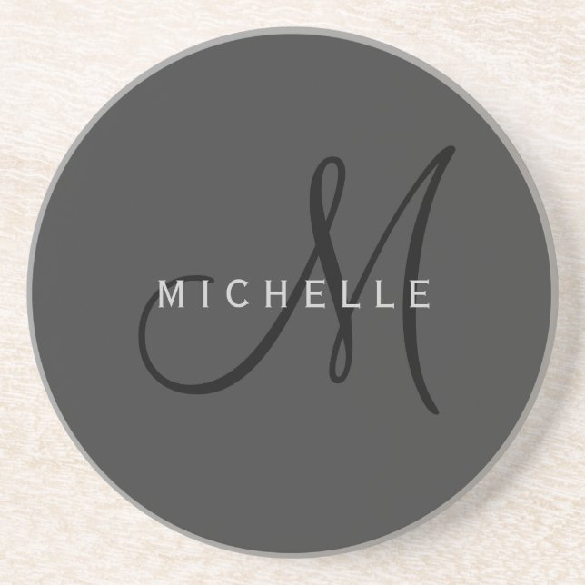 Professionell Black Monogram Grått Ditt namn Underlägg (Framsidan)