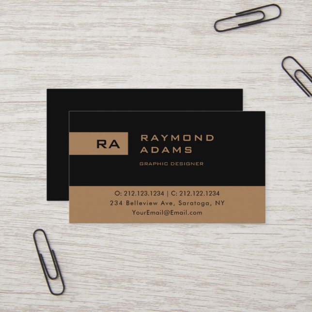 Professionell Black och Brown Monogrammed Visitkort (Fram/Back In Situ)