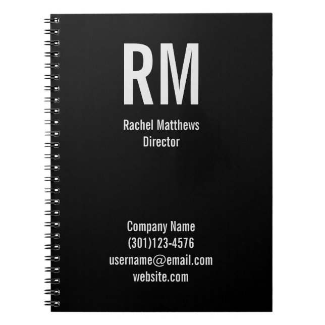Professionell Black och Grått Namn och Monogram Anteckningsbok (Framsidan)
