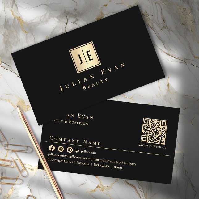 Professionell Black och Guld Monogram Affärskort Visitkort (Skapare uppladdad)