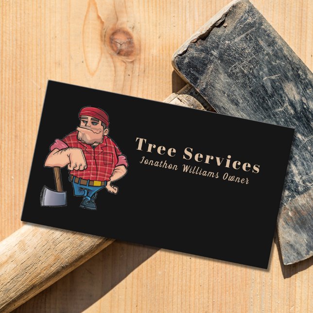 Professionell Black & Red Träd Service Tecknad Guy Visitkort (Skapare uppladdad)