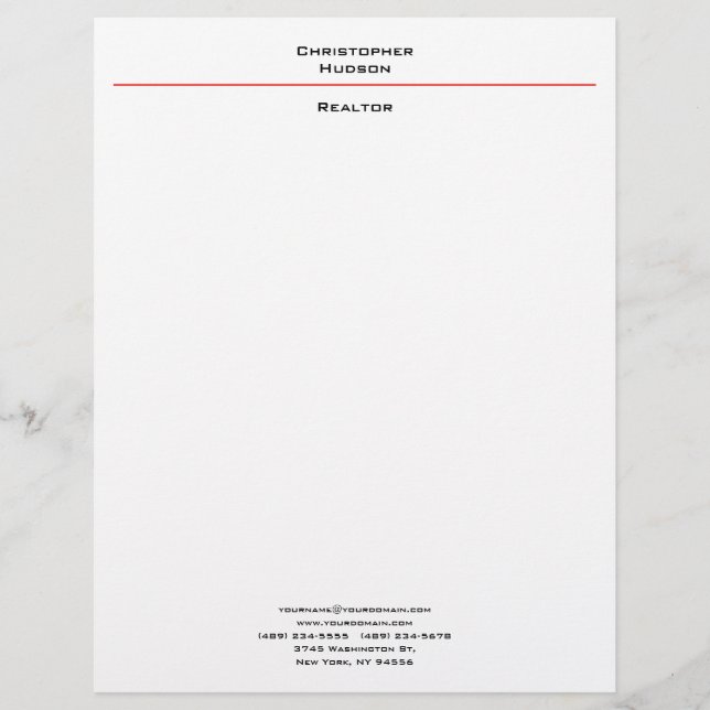 Professionell Black Red White Simple Plain Realtor Brevhuvud (Framsida)