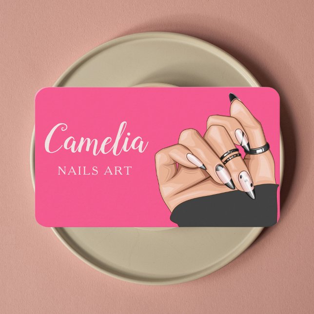 Professionell Black Rosa Nail Art Salon Qr-kod Visitkort (Skapare uppladdad)