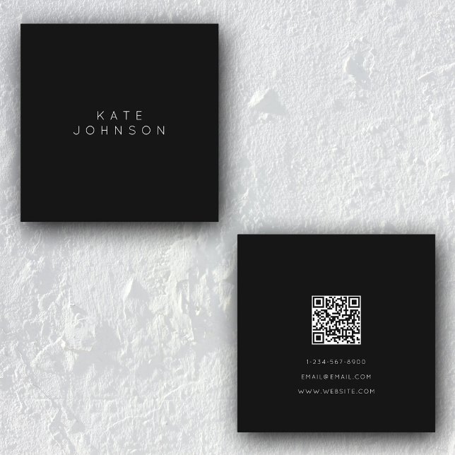 Professionell Black Simple Minimalist QR-kod Fyrkantigt Visitkort (Skapare uppladdad)