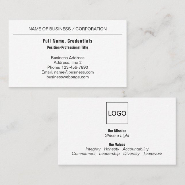 Professionell Black, White Business Corporate Logo Visitkort (Fram/baksida)