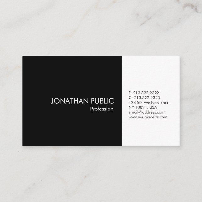 Professionell Black White Elegant Artistic Plain Visitkort (Framsida)