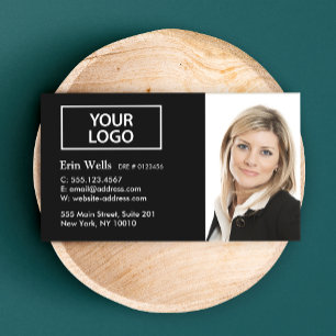 Professionell Black White - lägg till din fotoLogo Visitkort