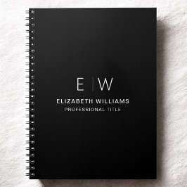 Professionell Black White Monogram Business Initia Anteckningsbok
