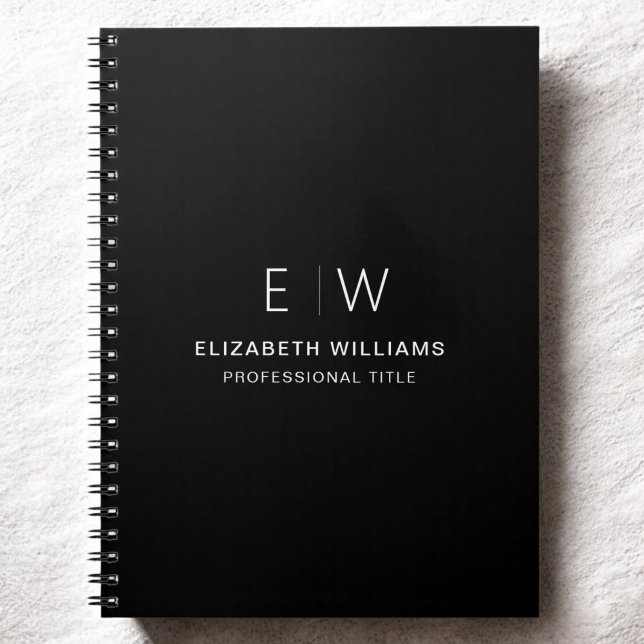 Professionell Black White Monogram Business Initia Anteckningsbok (Skapare uppladdad)