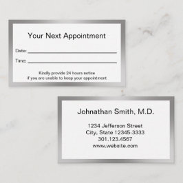 Professionell Black White och Silver Doktor Office Tidsbeställning Kort