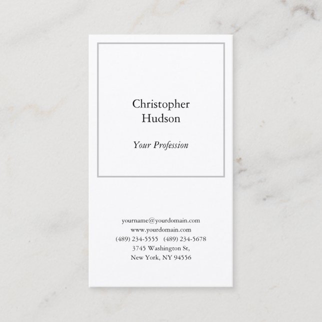 Professionell Black & White Plain Premium Silke Visitkort (Framsida)