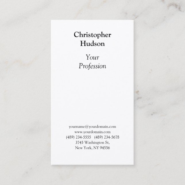 Professionell Black & White Plain Premium Silke Visitkort (Framsida)