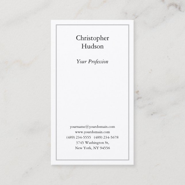Professionell Black & White Plain Premium Silke Visitkort (Framsida)