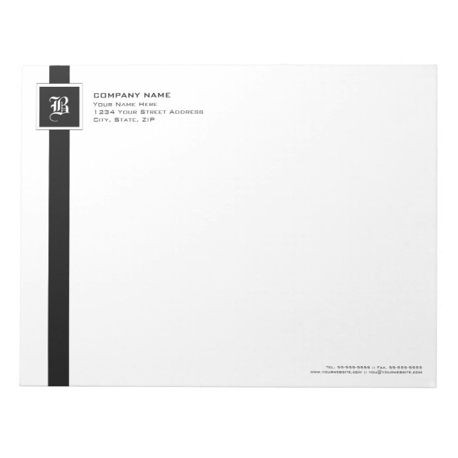 Professionell Black & White Rand Monogram Anteckningsblock (Framsida)