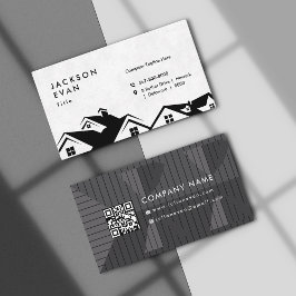 Professionell Black & White Roofing Construction Visitkort