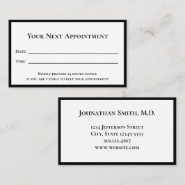 Professionell Black White Template Doktor Office Tidsbeställning Kort