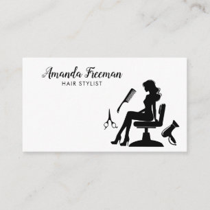 Professionell Black & White Woman Hairdresser Visitkort