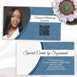 Professionell Blue Glitter Anpassningsbar Photo QR Visitkort