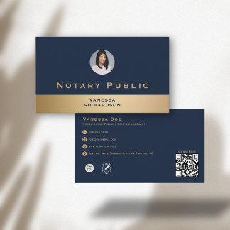 Professionell Blue & Guld Photo Notary Business QR Visitkort