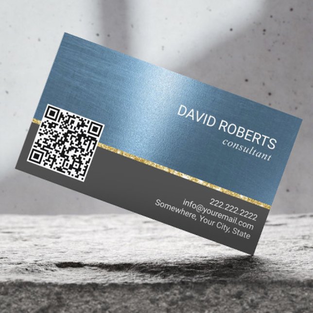 Professionell Blue Metallic QR-kod Visitkort (Skapare uppladdad)