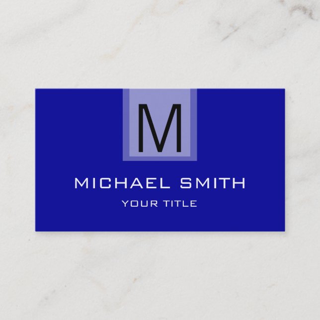 Professionell Blue Solid Färg Monogram Visitkort (Framsida)