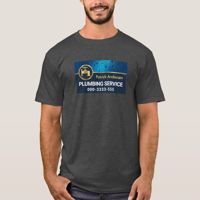 Professionell Blue Vatten droppar Guld Faucet Plum T Shirt (Framsida)