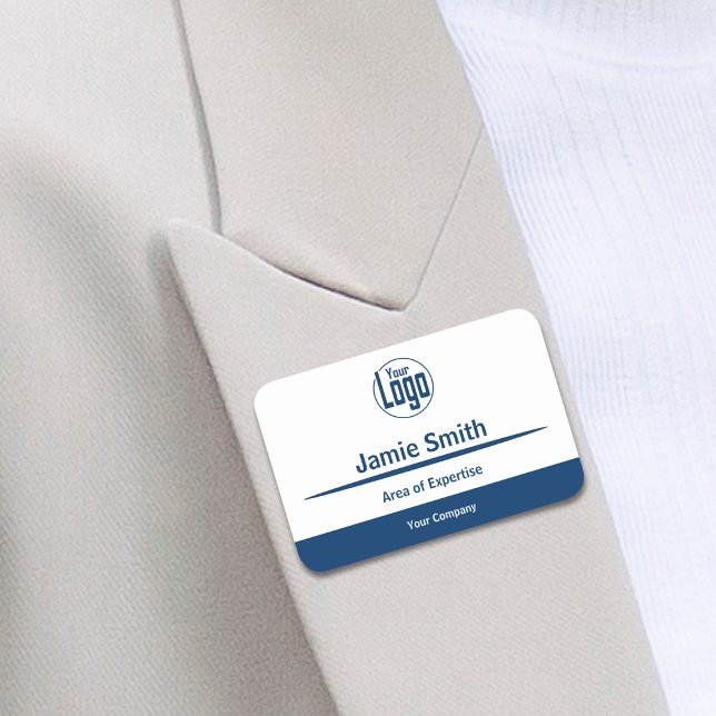 Professionell Blue & White Company Logotyp Expert Namnbricka (Professional Blue & White Company Logo Expertise Name Tag)
