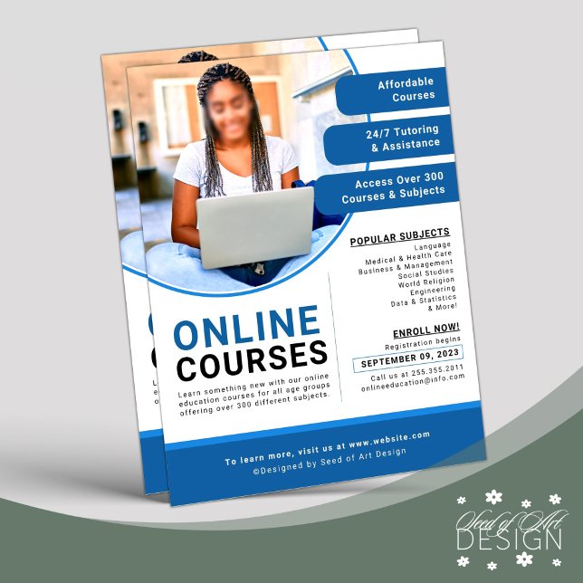 Professionell Blue White Online Education Course Reklamblad (Skapare uppladdad)