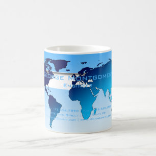 Professionell Blue World Map Kaffemugg