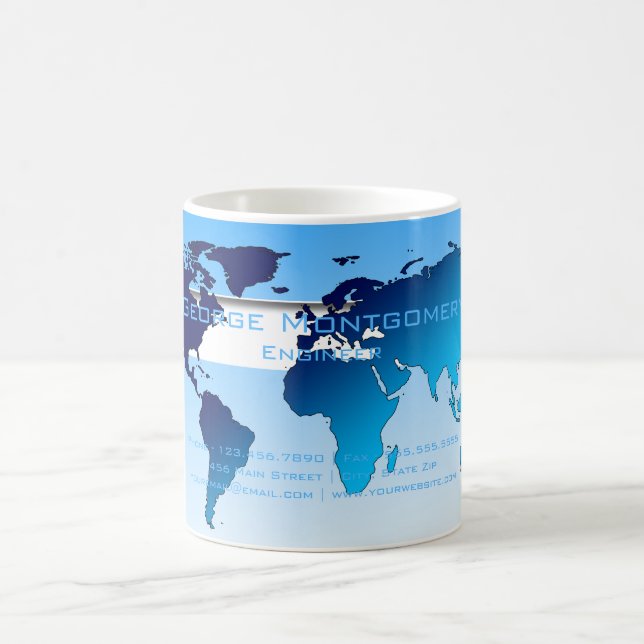 Professionell Blue World Map Kaffemugg (Center)