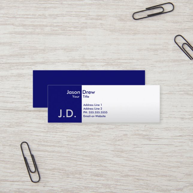 professionell blues monogrammat mini visitkort (Fram/Back In Situ)