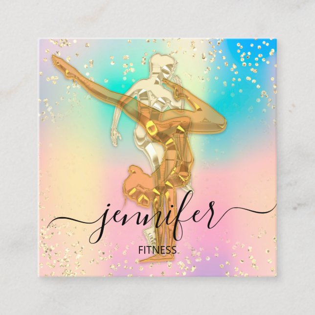 Professionell Body Fitness Dance Guld Holograph Fyrkantigt Visitkort (Framsida)