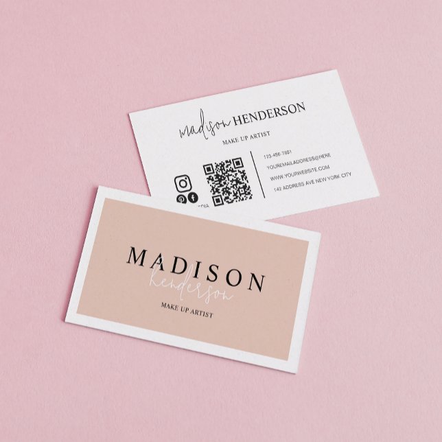 Professionell Boho Cream-skripttypografi QR-kod Visitkort (Skapare uppladdad)