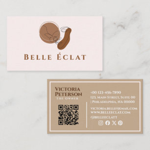 Professionell Boho Lineart Beige Vit QR-kod Visitkort