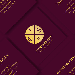 Professionell Bookkeeper Burgundy and Guld Fyrkantigt Visitkort