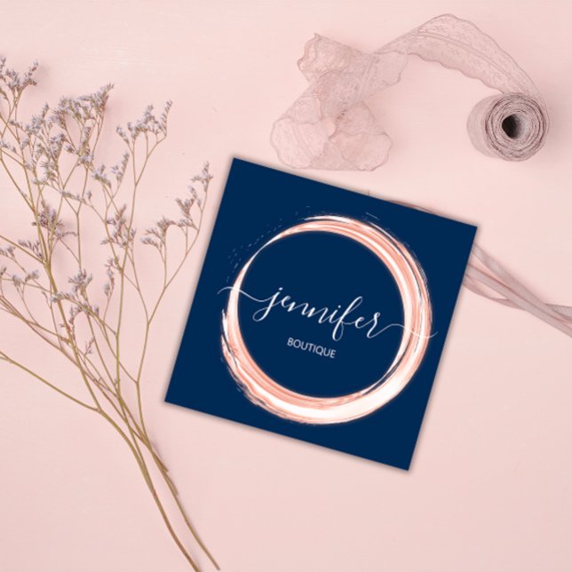 Professionell Boutique Shop Beauty Navy Rosa Fyrkantigt Visitkort (Professional Boutique Shop Beauty Navy Pink Square Business Card)