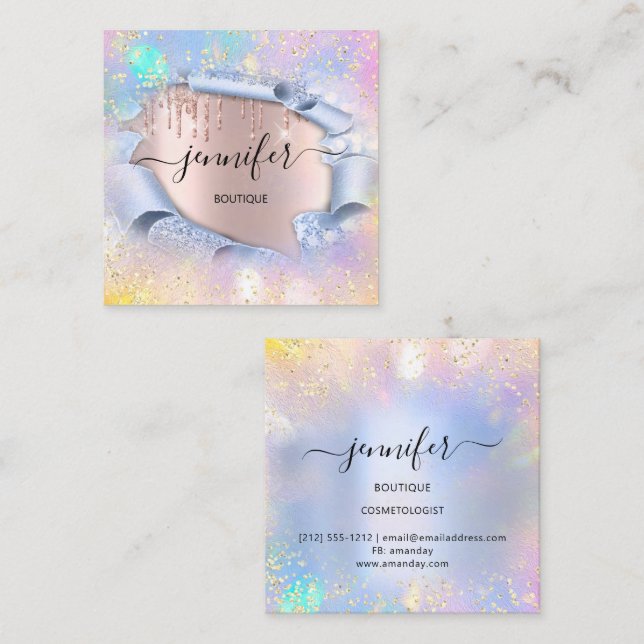 Professionell Boutique Shop Blue GlitterHolograph3 Fyrkantigt Visitkort (Fram/baksida)