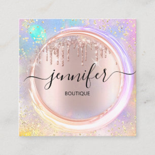 Professionell Boutique Shop Drips Rosa Holograph Fyrkantigt Visitkort