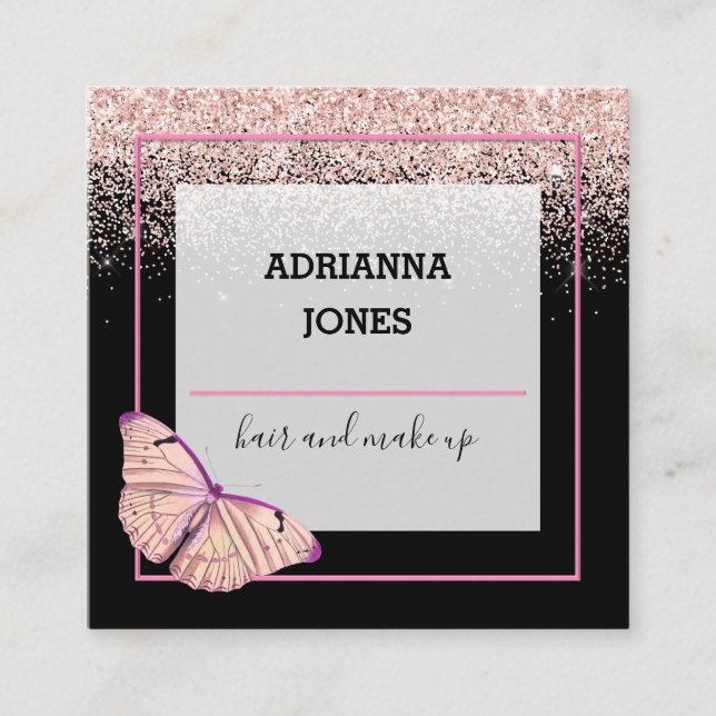 Professionell Boutique Shop Glitter Butterfly Squa Fyrkantigt Visitkort (Framsida)