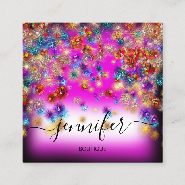 Professionell Boutique Shop Glitter Confetti Rosa Fyrkantigt Visitkort (Framsida)