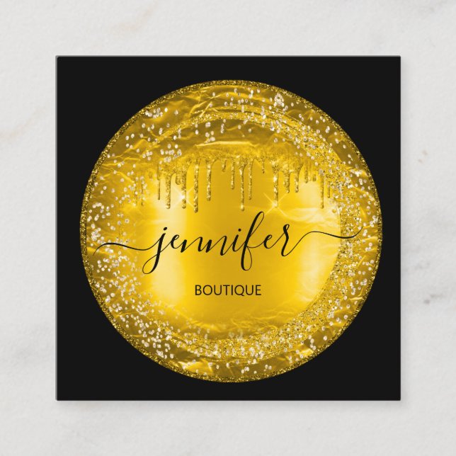 Professionell Boutique Shop Glitter Drip Guld Blac Fyrkantigt Visitkort (Framsida)