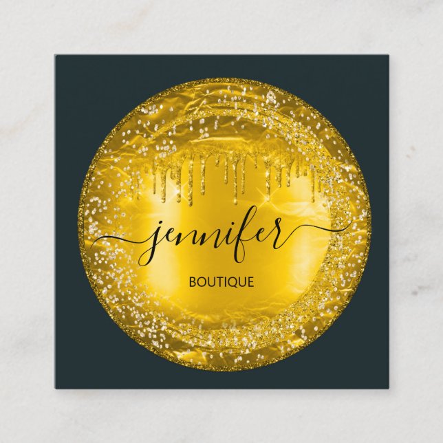 Professionell Boutique Shop Glitter Drips Guld Grå Fyrkantigt Visitkort (Framsida)