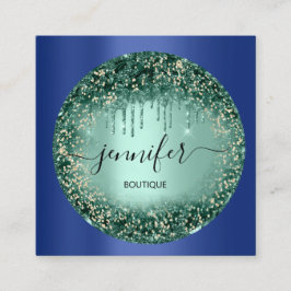 Professionell Boutique Shop Glitter Grönt BlueNavy Fyrkantigt Visitkort