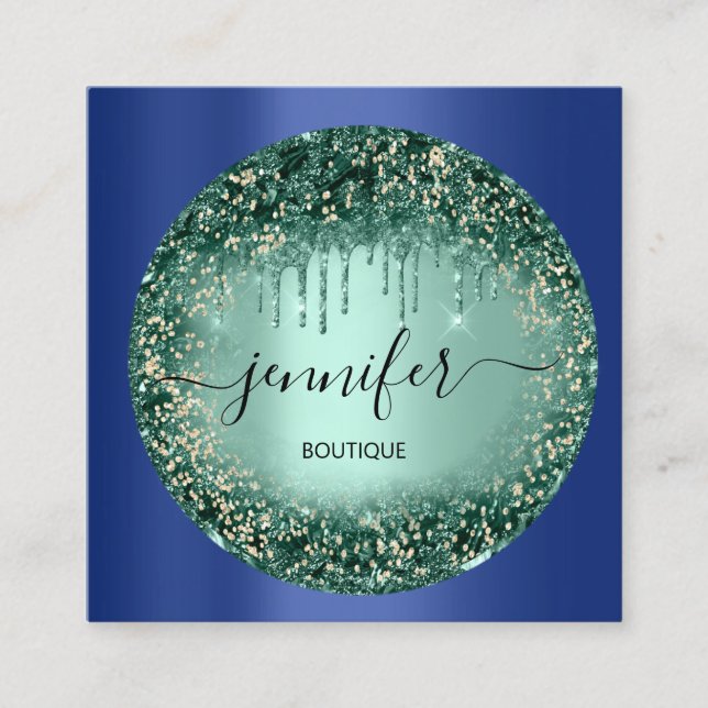 Professionell Boutique Shop Glitter Grönt BlueNavy Fyrkantigt Visitkort (Framsida)