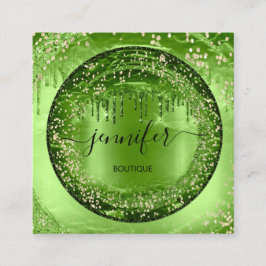Professionell Boutique Shop Glitter Grönt Guld Fyrkantigt Visitkort