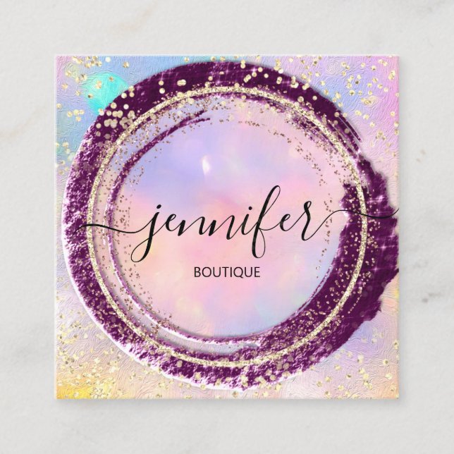 Professionell Boutique Shop Glitter Holograph Guld Fyrkantigt Visitkort (Framsida)
