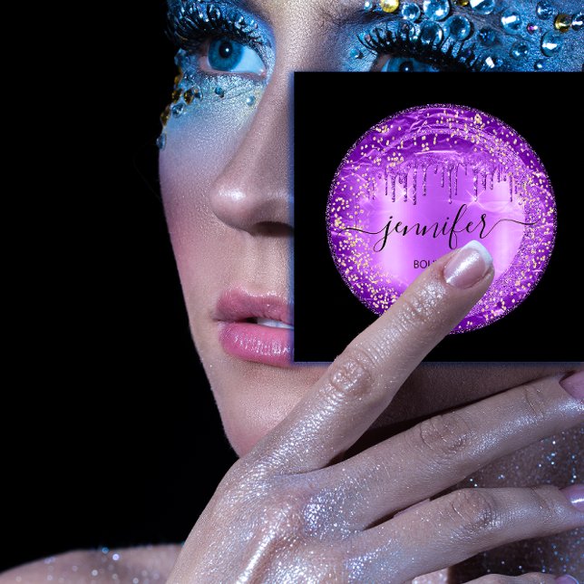 Professionell Boutique Shop Glitter Lila Drives Fyrkantigt Visitkort (Professional Boutique Shop Glitter Purple Drips Square Business Card)