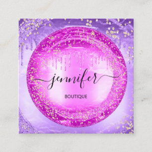 Professionell Boutique Shop Glitter Lila Rosa Fyrkantigt Visitkort